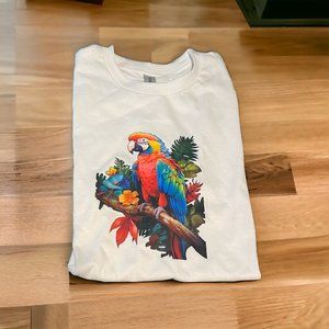 Womens Large White T-shirt with colorful bird